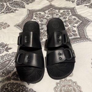 Reef Black Slide Sandals with Buckles